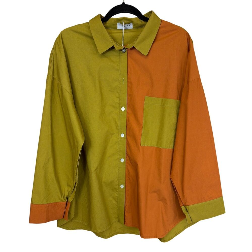 NWT Terra Boutique Olive & Brick Button Up 3/4 Sleeves Blouse #0959 Size 2XL